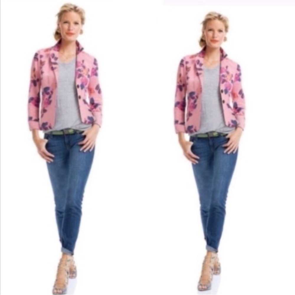 CAbi fl0ral dEniM blAzeR jaCkeT - Picture 2 of 11